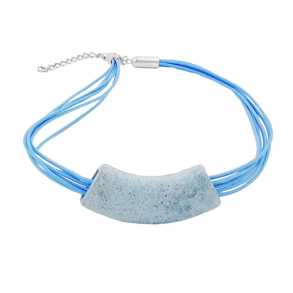 Kette 54x19mm Anhänger Rohr flach gebogen jeans - blau - gesprenkelt matt Kunststoff 45cm
