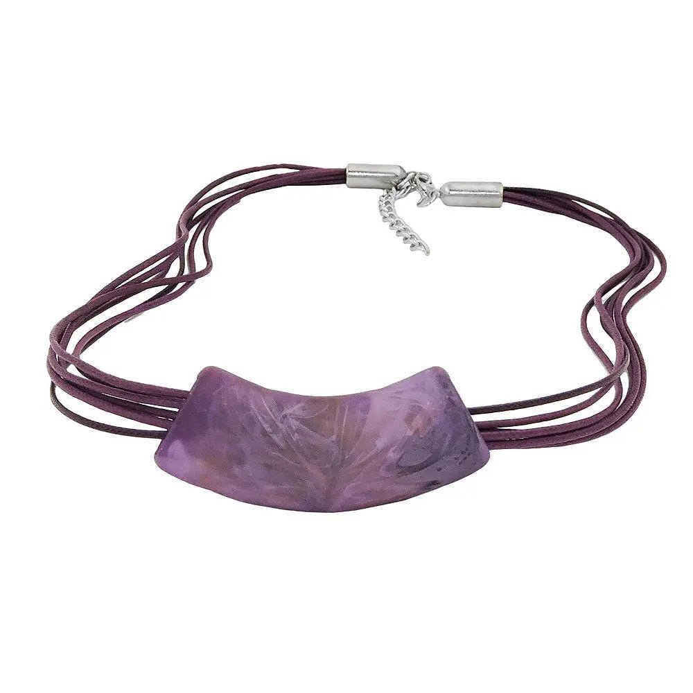 Kette 54x19mm Anhänger Rohr flach gebogen lila - marmoriert matt Kunststoff 45cm
