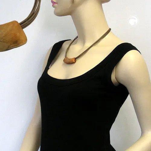 Kette 54x19mm Anhänger Rohr flach gebogen ocker - hellbraun - marmoriert glänzend Kunststoff 45cm