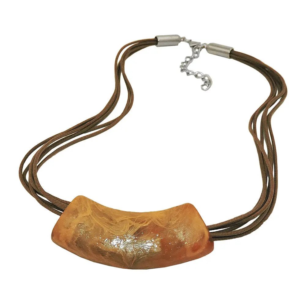 Kette 54x19mm Anhänger Rohr flach gebogen ocker - hellbraun - marmoriert glänzend Kunststoff 45cm