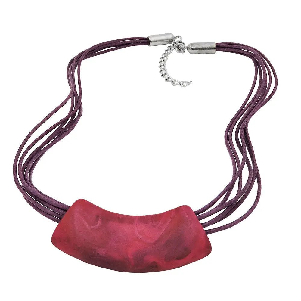 Kette 54x19mm Anhänger Rohr flach gebogen pink - lila - marmoriert matt Kunststoff 45cm