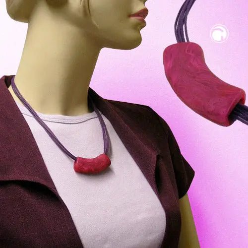 Kette 54x19mm Anhänger Rohr flach gebogen pink - lila - marmoriert matt Kunststoff 45cm