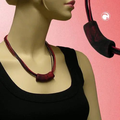 Kette 54x19mm Anhänger Rohr flach gebogen rot - metallic - marmoriert matt Kunststoff 45cm