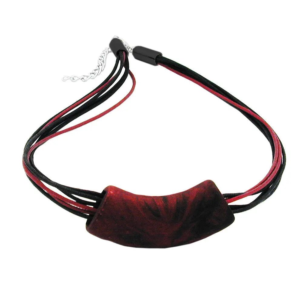 Kette 54x19mm Anhänger Rohr flach gebogen rot - metallic - marmoriert matt Kunststoff 45cm