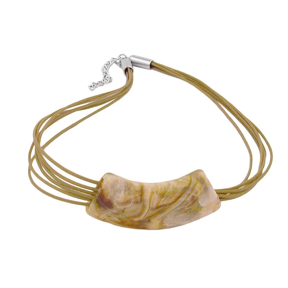 Kette 54x19mm Anhänger Rohr flach gebogen weiß - oliv - marmoriert glänzend Kunststoff 45cm