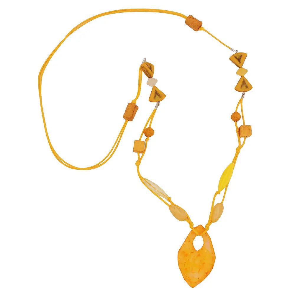 Kette 55x35mm Faustkeil Kunststoff gelb - orange - marmoriert Kordel gelb 90cm