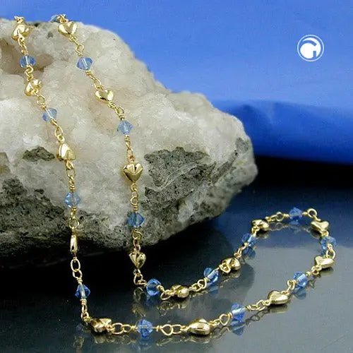 Kette 5mm Fantasie Herz und Glasperlen hellblau AMD