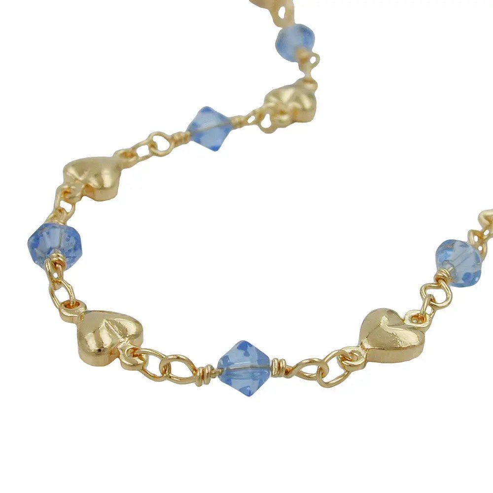 Kette 5mm Fantasie Herz und Glasperlen hellblau AMD