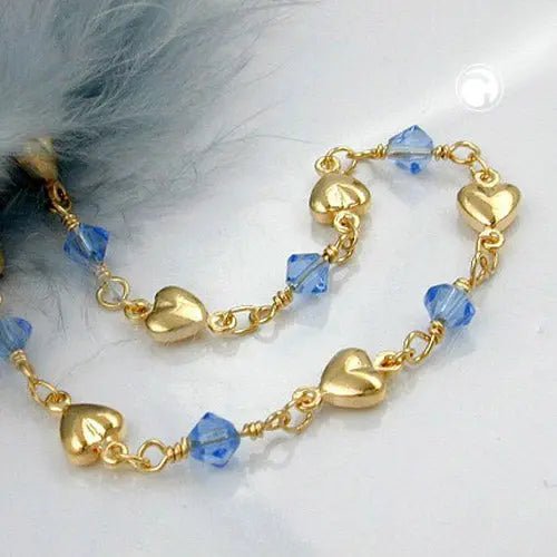 Kette 5mm Fantasie Herz und Glasperlen hellblau AMD