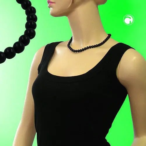Kette 6mm Perle Kunststoff schwarz - glänzend