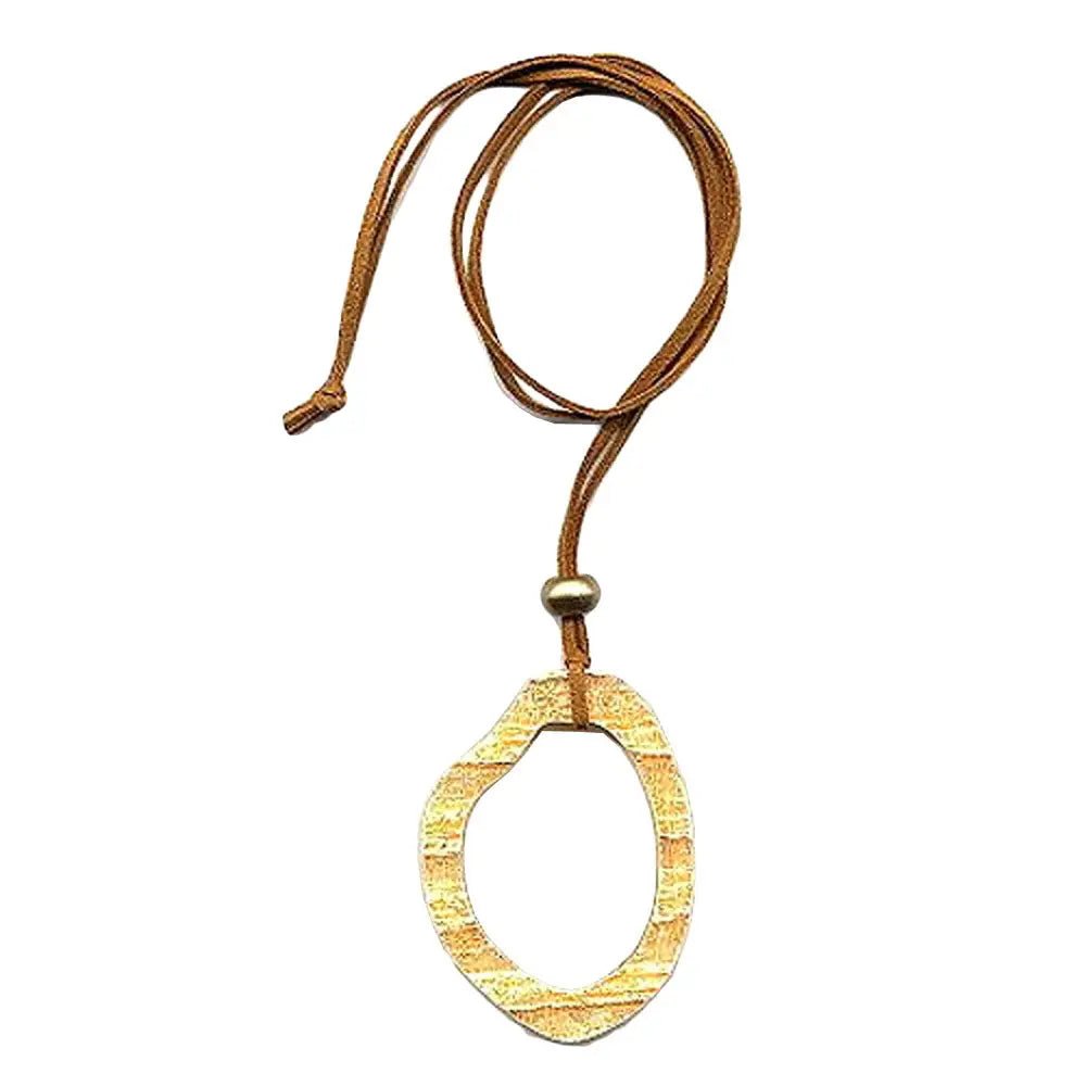 Kette 75x55mm Baumring Kunststoff orange - gelb Lederband natur 90cm