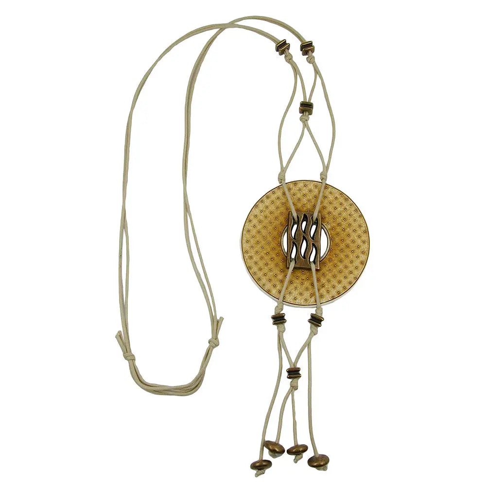 Kette 77mm Kunststoffanhänger Lochring beige - oliv altmessing Kordel grau 90cm