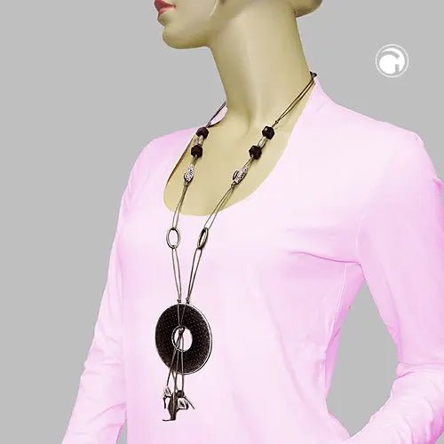 Kette 77mm Kunststoffanhänger Lochring grau - weiß Kordel grau 90cm