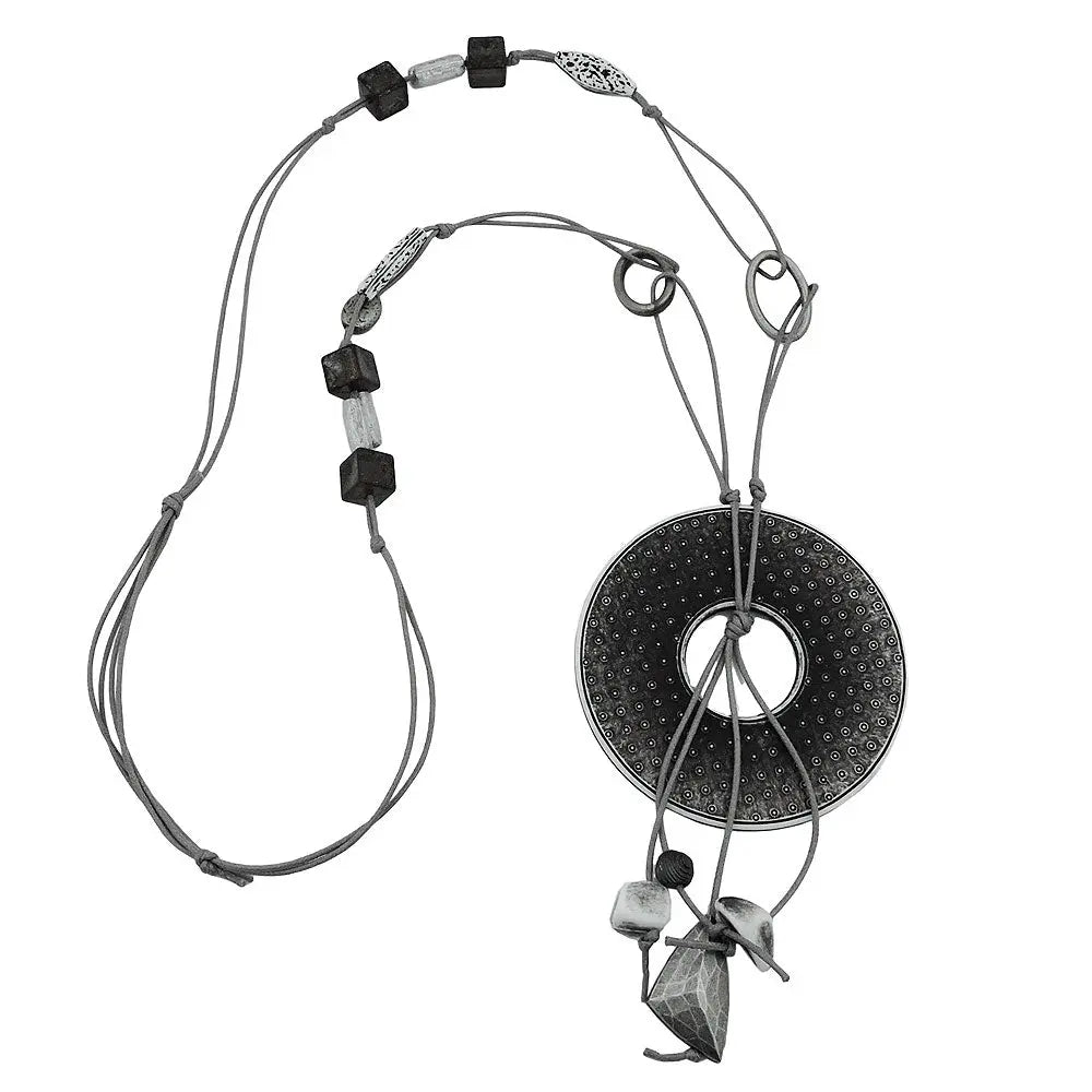 Kette 77mm Kunststoffanhänger Lochring grau - weiß Kordel grau 90cm