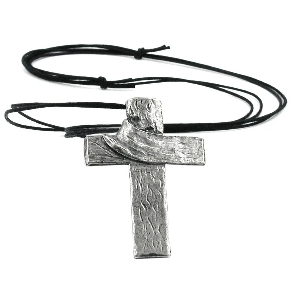 Kette 77x53mm Zinn - Anhänger Kreuz mit Tuch 110cm