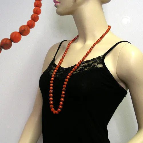 Kette 8 - 10 - 12mm Perlen verlaufend orange - schwarz - marmoriert 80cm