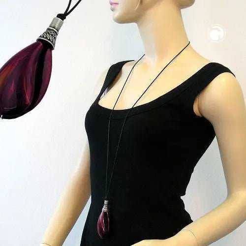 Kette 85x36mm Tropfen violett - marmoriert glänzend 100cm
