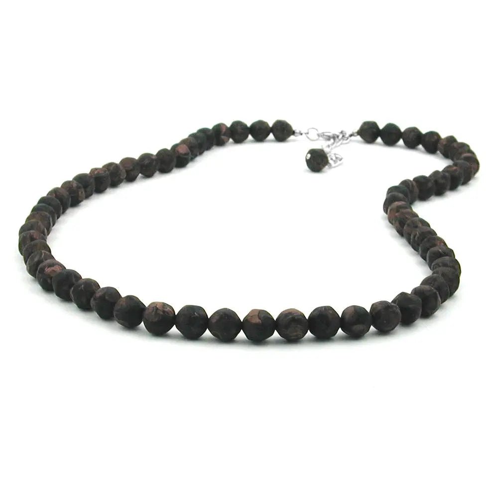 Kette 8mm Kunststoffperlen Barockperlen braun - schwarz - marmoriert 55cm