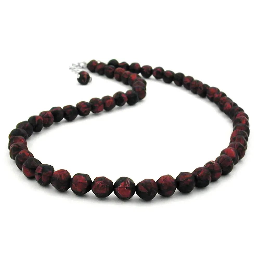 Kette 8mm Kunststoffperlen Barockperlen rot - schwarz - marmoriert 50cm
