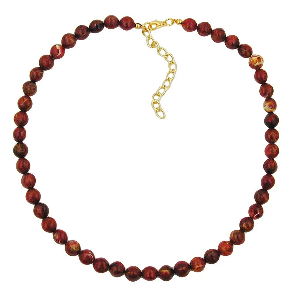 Kette 8mm Vierkantperle Kunststoff rot - gold - marmoriert glänzend 40cm