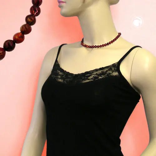 Kette 8mm Vierkantperle Kunststoff rot - gold - marmoriert glänzend 40cm