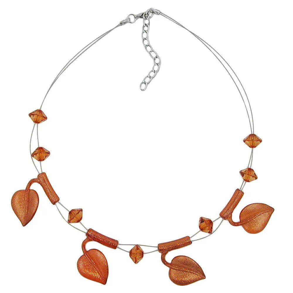 Kette Drahtkette 4x Blätter braunton - flitter Kunststoffperlen 44cm