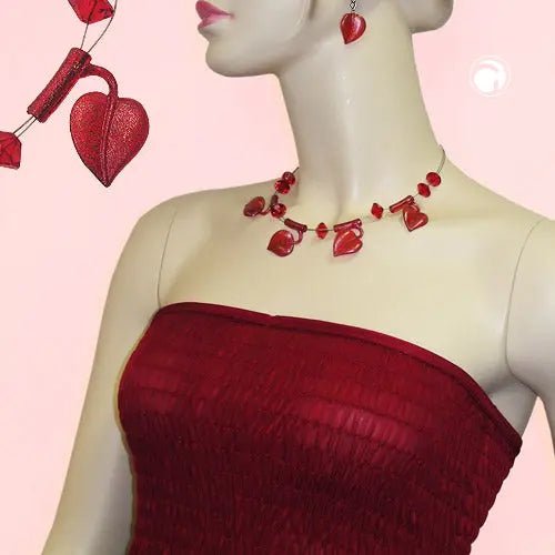 Kette Drahtkette 4x BlŠtter rot - flitter Kunststoffperlen 44cm