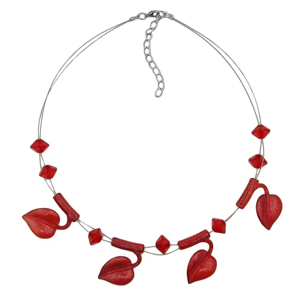 Kette Drahtkette 4x BlŠtter rot - flitter Kunststoffperlen 44cm