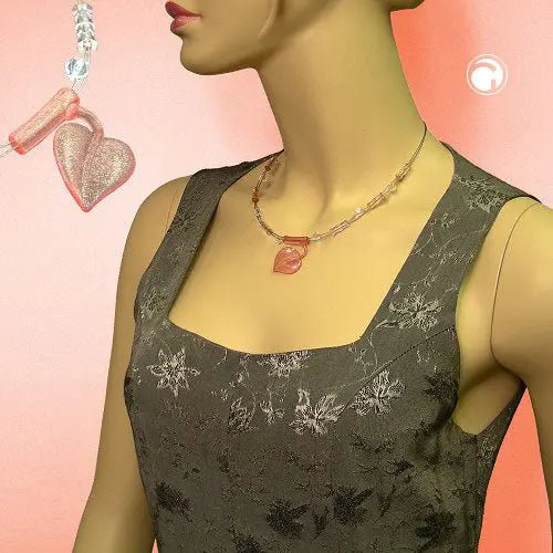 Kette Drahtkette Blatt rosa - flitter Kunststoffperlen 45cm
