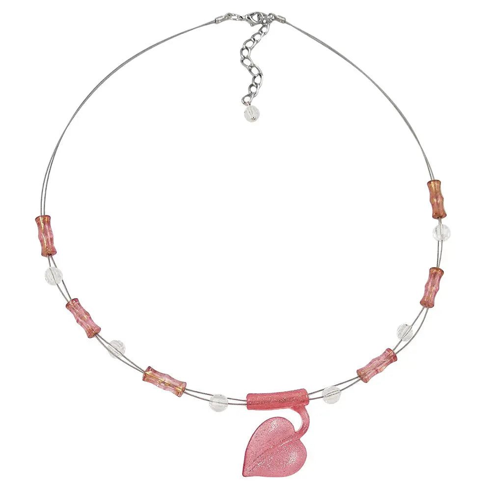 Kette Drahtkette Blatt rosa - flitter Kunststoffperlen 45cm
