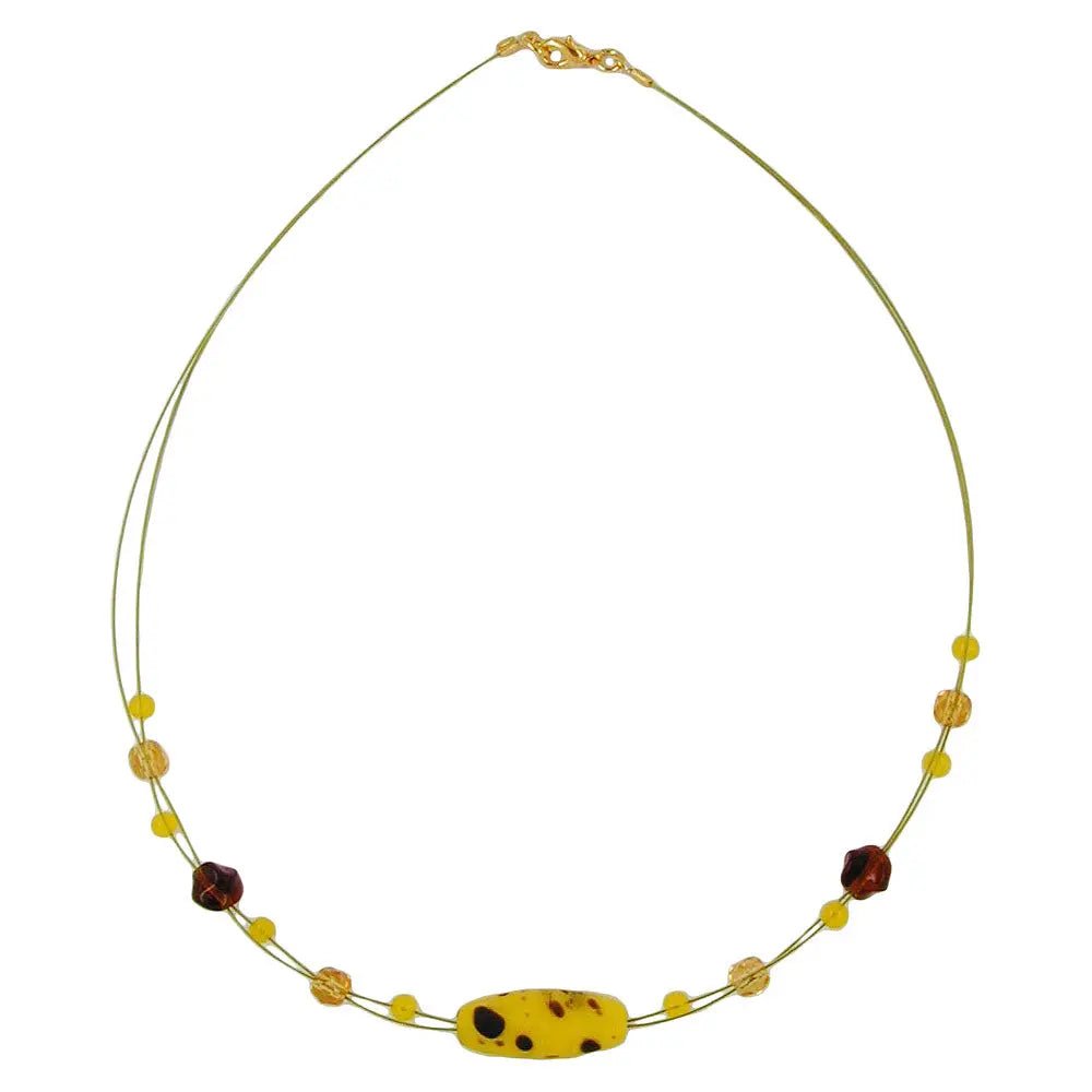 Kette Drahtkette mit Glasperlen Olive mattgelb - braun 42cm