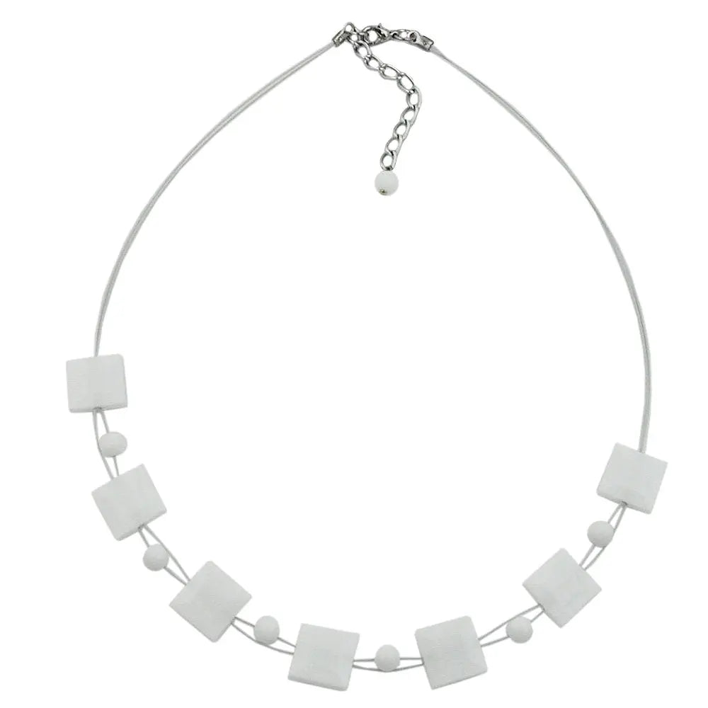 Kette Drahtkette Quadrate Schliff weiß - glänzend Kunststoffperlen 45cm
