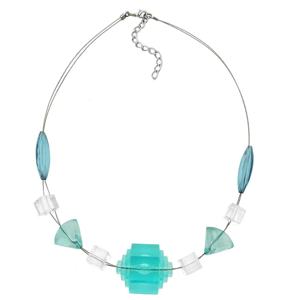 Kette Drahtkette Stufenperle aqua - transparent Kunststoffperlen 45cm