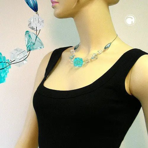 Kette Drahtkette Stufenperle aqua - transparent Kunststoffperlen 45cm