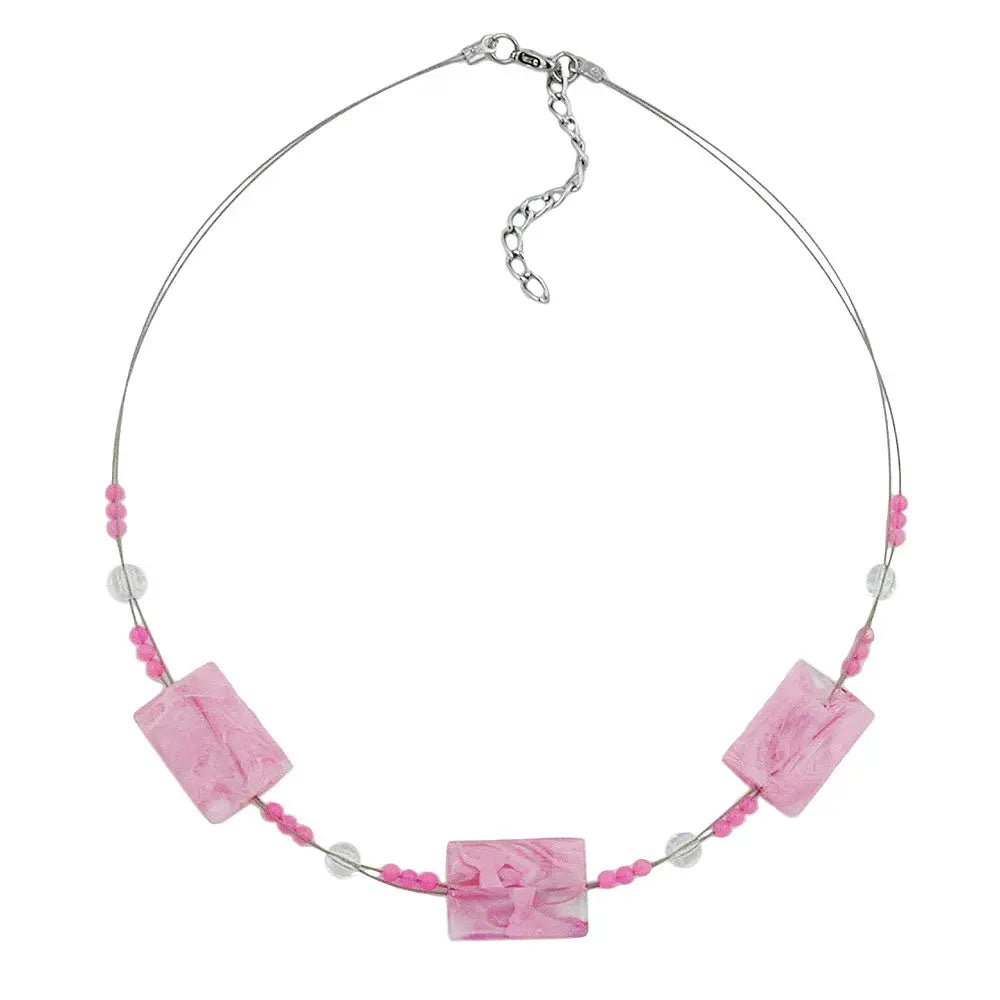 Kette Drahtkette Viereck gewellt rosa - marmoriert Kunststoffperlen 45cm