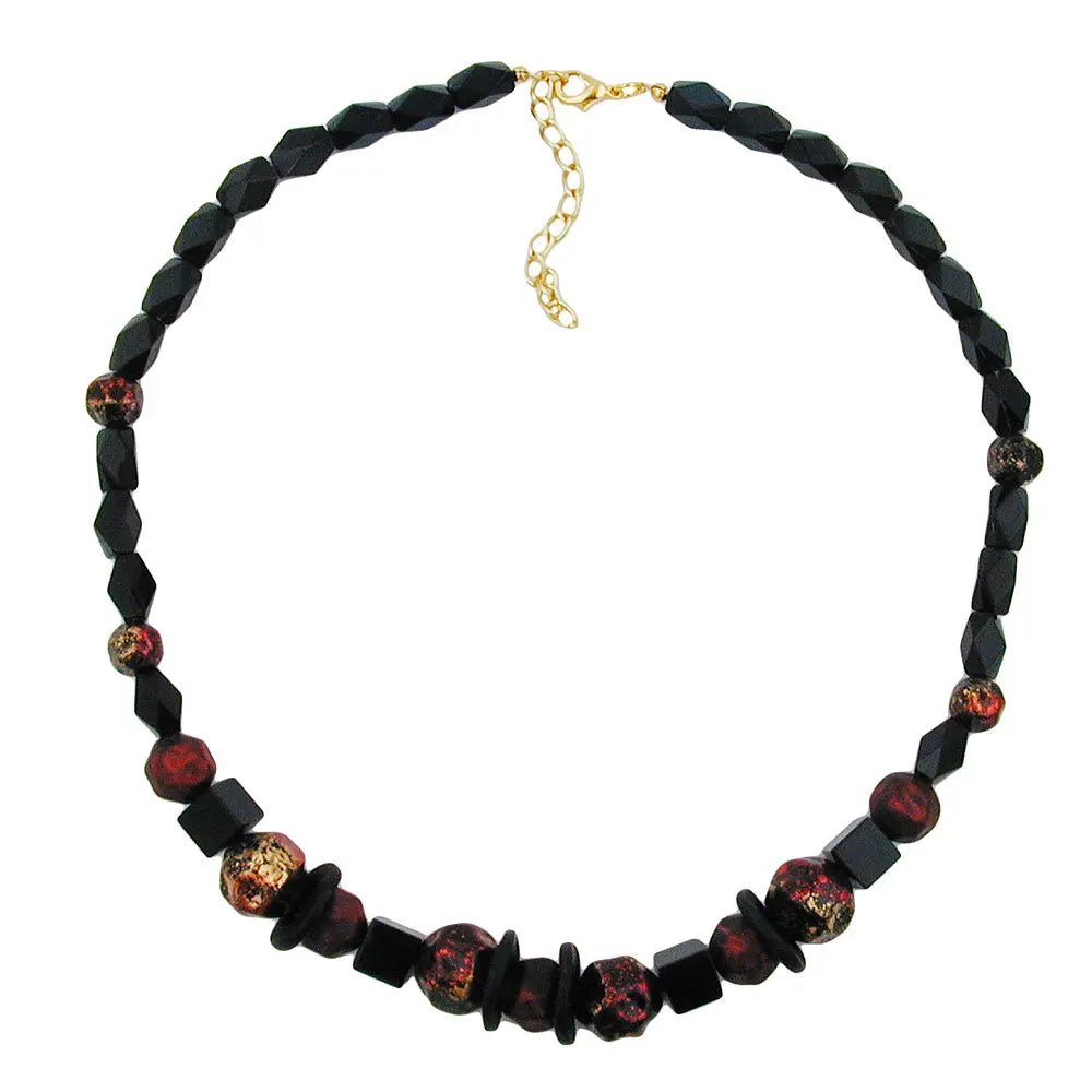 Kette Facettenperle schwarz und rot - gold - schwarz lackierte Kunststoffperlen 50cm