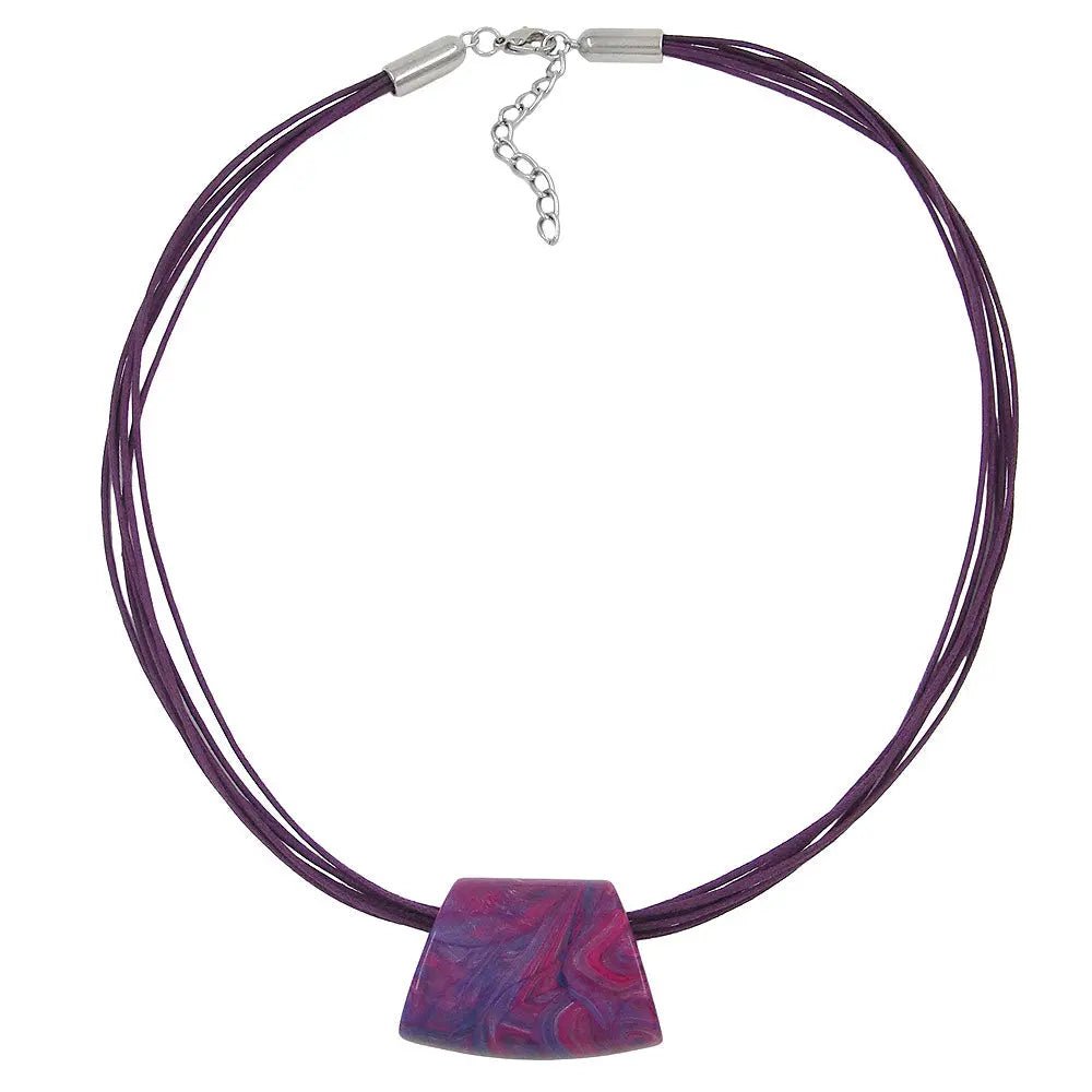 Kette Kunststoffperle Trapez lila - pink - blau glänzend Kordel dunkellila 45cm