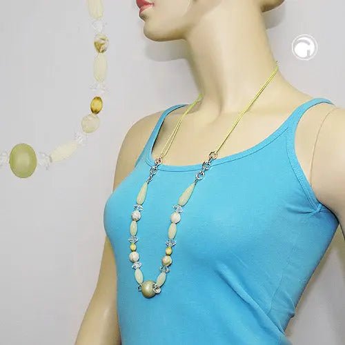 Kette Kunststoffperlen mint - oliv - kristall Kordel hellgrün mintgrün 80cm