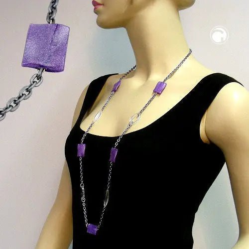 Kette Kunststoffperlen Pillow flieder - flitter Ankerkette Eloxal grau 100cm
