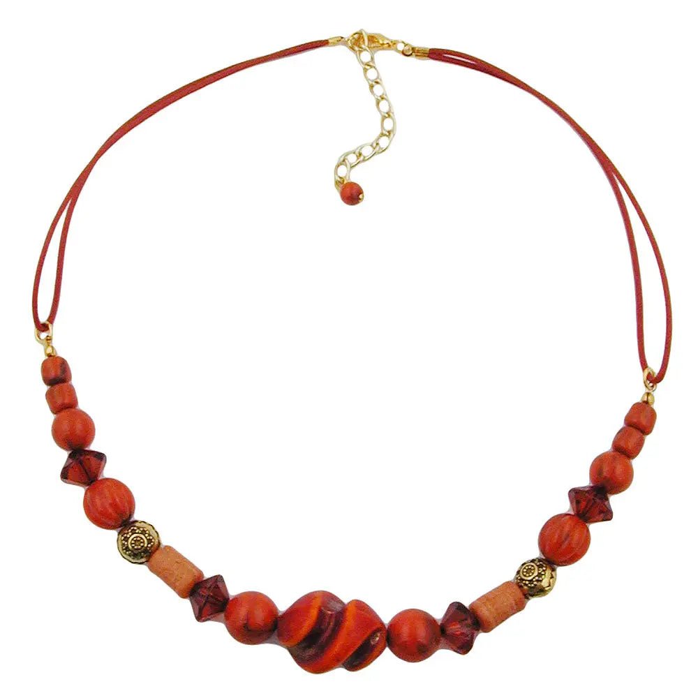 Kette Kunststoffperlen Schraubenperle rot - rostbraun mit Kordel 45cm