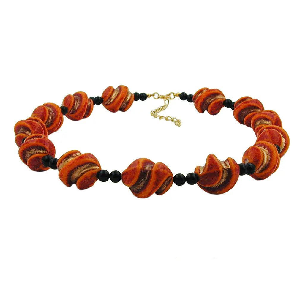 Kette Kunststoffperlen Schraubenperlen rot - orange schwarz 50cm