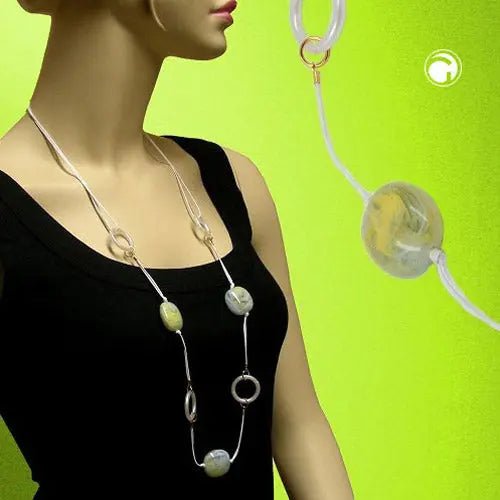 Kette, Nugget gelb - blau - transparent