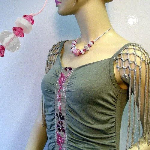 Kette, Perle rosa - marmoriert, kristal