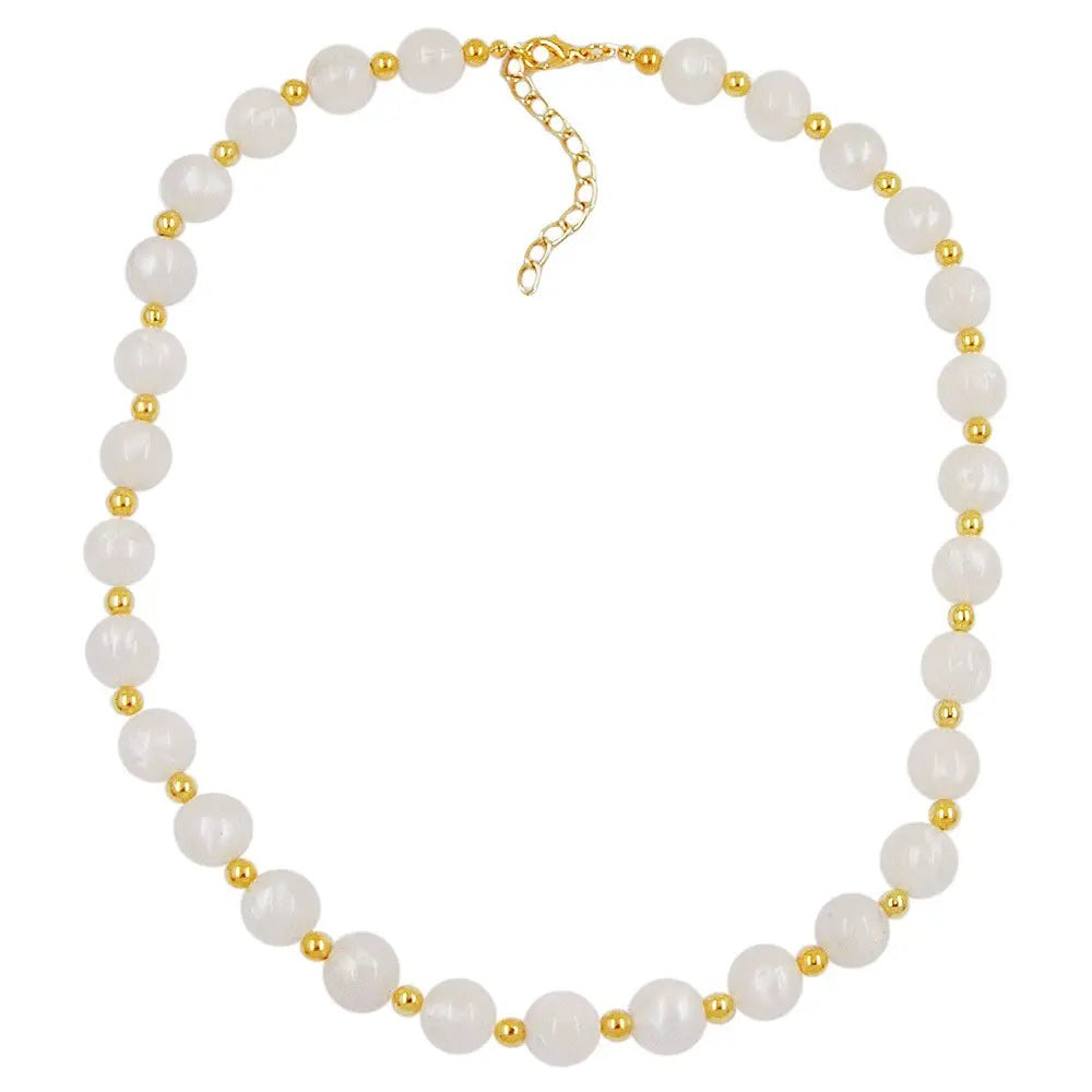 Kette, Perle seide - weiß, Perle goldfarben