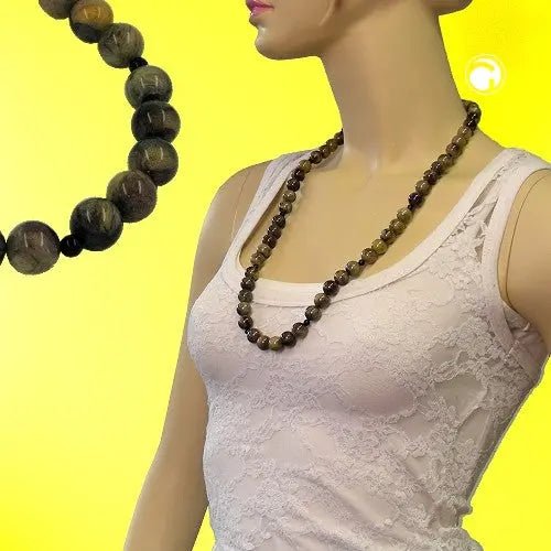 Kette Perlen 12mm Perle Kunststoff oliv - schwarz - marmor 75cm