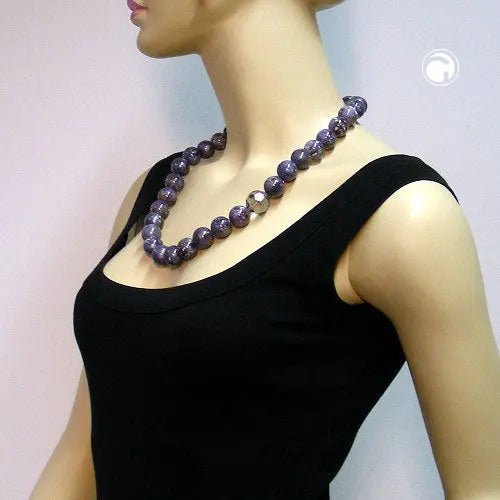 Kette, Perlen 18mm lila - grau - weiß