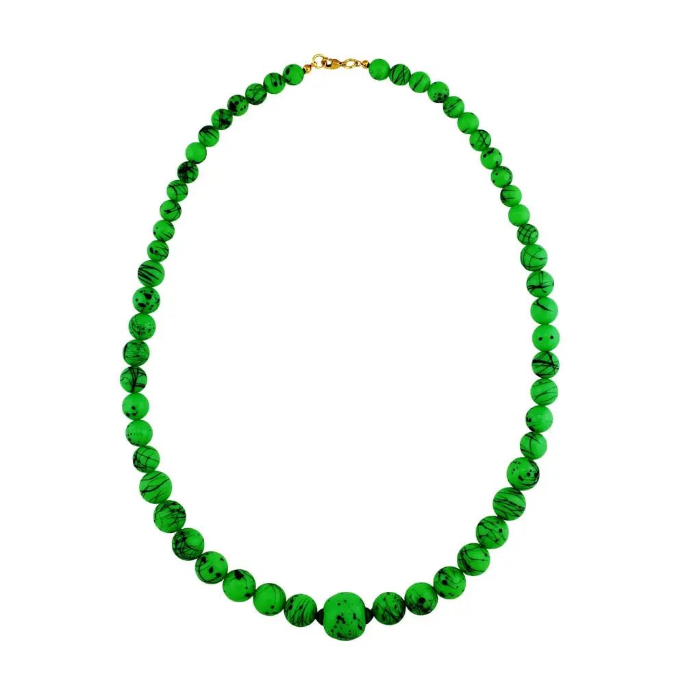 Kette Perlen Fadenperle apfelgrün - schwarz Kunststoff 55cm