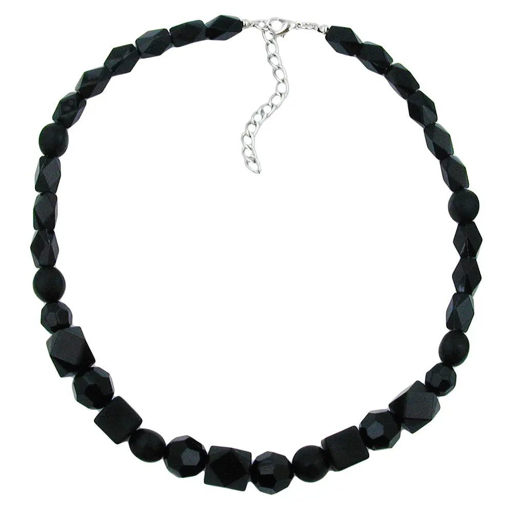 Kette Perlen Kunststoff schwarz - glänzend facettiert 42cm