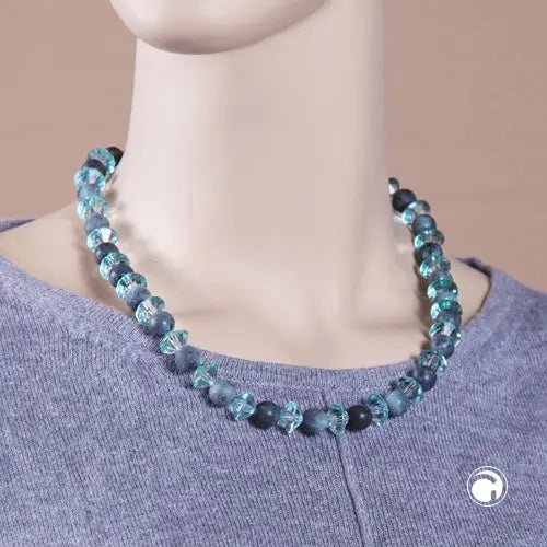 Kette Perlen Kunststoff türkis matt Facettenradl türkis - transparent 45cm