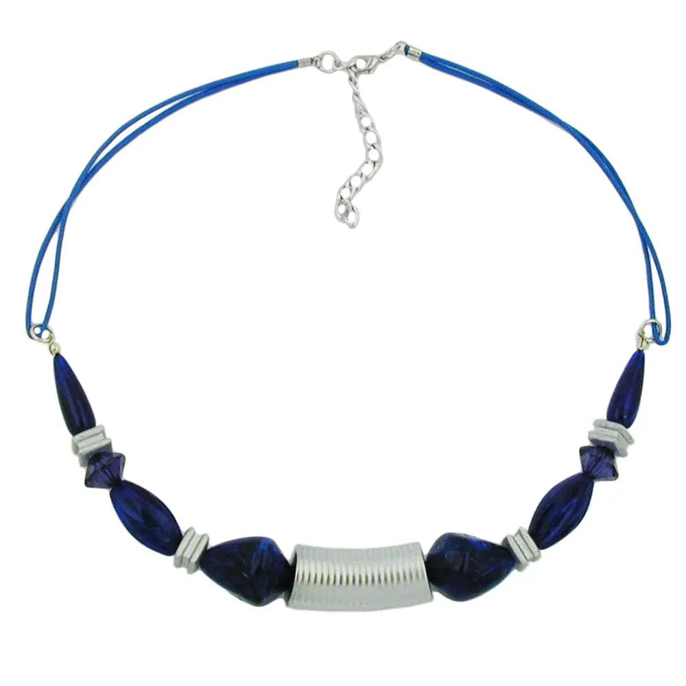 Kette, Rillenwalze silber - matt, blau